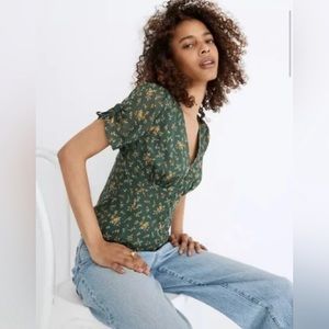 Madewell Silk Evie Tie-Sleeve Top in Fresh Sprigs